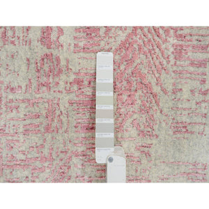 2'6"x10' Rose Pink, Wool and Art Silk Jacquard Hand Loomed, All Over Design, Runner Oriental Rug FWR388878