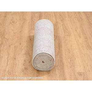 2'6"x10' Rose Pink, Wool and Art Silk Jacquard Hand Loomed, All Over Design, Runner Oriental Rug FWR388878