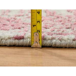 2'6"x10' Rose Pink, Wool and Art Silk Jacquard Hand Loomed, All Over Design, Runner Oriental Rug FWR388878