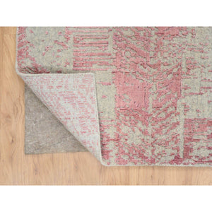 10'2"x10'2" Rose Pink, Wool and Art Silk Jacquard Hand Loomed, All Over Design, Square Oriental Rug FWR388890