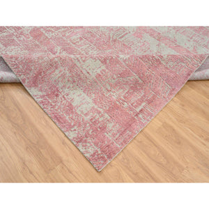 10'2"x10'2" Rose Pink, Wool and Art Silk Jacquard Hand Loomed, All Over Design, Square Oriental Rug FWR388890