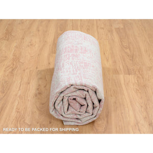 10'2"x10'2" Rose Pink, Wool and Art Silk Jacquard Hand Loomed, All Over Design, Square Oriental Rug FWR388890