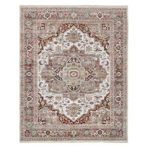8'x10' Mixed Burgundy, Heriz Heritage Design with Geometric Medallion, Plush and Lush Soft Pile, Hand Knotted Pure Wool, Oriental FWR388920
