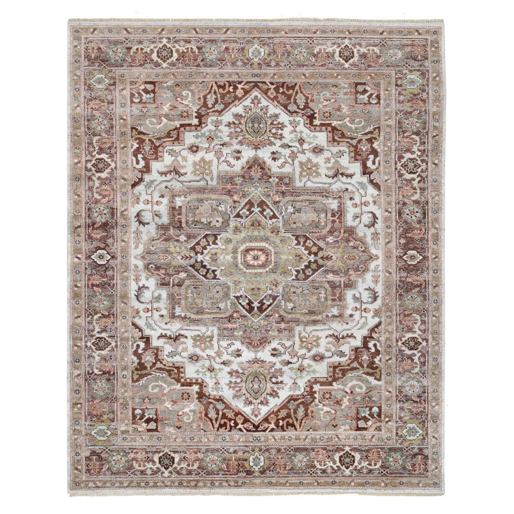 8'x10' Mixed Burgundy, Heriz Heritage Design with Geometric Medallion, Plush and Lush Soft Pile, Hand Knotted Pure Wool, Oriental FWR388920