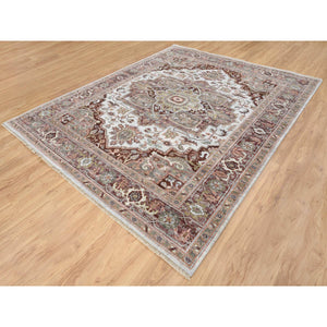 8'x10' Mixed Burgundy, Heriz Heritage Design with Geometric Medallion, Plush and Lush Soft Pile, Hand Knotted Pure Wool, Oriental FWR388920