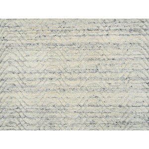 2'6"x7'10" Beige, Hand Loomed, Variegated Textured Modern Design Natural Wool, Runner Oriental Rug FWR388956