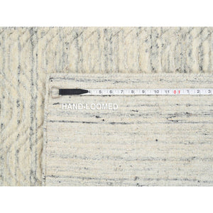 2'6"x7'10" Beige, Hand Loomed, Variegated Textured Modern Design Natural Wool, Runner Oriental Rug FWR388956