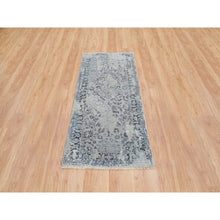 Load image into Gallery viewer, 2&#39;6&quot;x6&#39; Light Gray, Hand Knotted Broken Kashan Design, Pure Silk with Wool, Runner Oriental Rug FWR388968