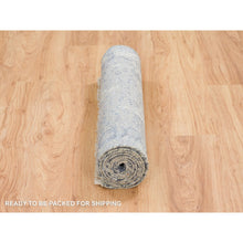 Load image into Gallery viewer, 2&#39;9&quot;x7&#39;8&quot; Light Gray, Pure Silk with Wool Hand Knotted, Broken Kashan Design, Runner Oriental Rug FWR388974