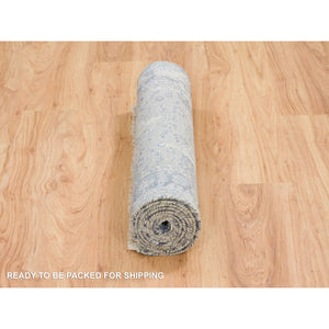 2'9"x7'8" Light Gray, Pure Silk with Wool Hand Knotted, Broken Kashan Design, Runner Oriental Rug FWR388974