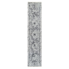 Load image into Gallery viewer, 2&#39;7&quot;x12&#39; Silver Gray, Hand Knotted, Erased Persian Design, Wool and Silk, Runner Oriental Rug FWR389004