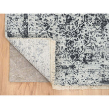 Load image into Gallery viewer, 2&#39;7&quot;x12&#39; Silver Gray, Hand Knotted, Erased Persian Design, Wool and Silk, Runner Oriental Rug FWR389004