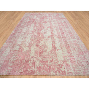 11'10"x17'10" Rose Pink, All Over Design Wool and Art Silk, Jacquard Hand Loomed, Oversized Oriental Rug FWR389016