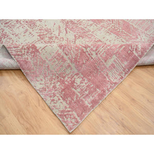 11'10"x17'10" Rose Pink, All Over Design Wool and Art Silk, Jacquard Hand Loomed, Oversized Oriental Rug FWR389016