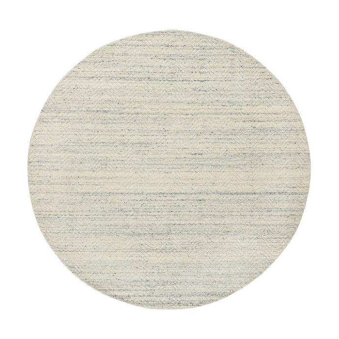 6'x6' Beige, Soft Wool Hand Loomed, Variegated Textured Modern Design, Round Oriental Rug FWR389028