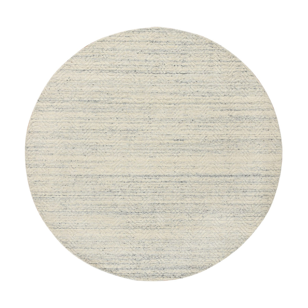 6'x6' Beige, Soft Wool Hand Loomed, Variegated Textured Modern Design, Round Oriental Rug FWR389028