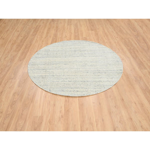 6'x6' Beige, Soft Wool Hand Loomed, Variegated Textured Modern Design, Round Oriental Rug FWR389028