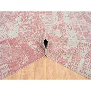 11'10"x15'1" Rose Pink, Jacquard Hand Loomed, All Over Design Wool and Art Silk, Oversized Oriental Rug FWR389046