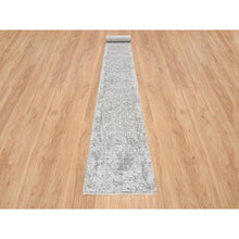 Load image into Gallery viewer, 2&#39;7&quot;x23&#39;9&quot; Gray, Hand Knotted, Broken Persian Design, Wool and Pure Silk, XL Runner Oriental Rug FWR389064