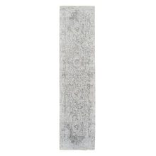 Load image into Gallery viewer, 2&#39;6&quot;x12&#39;1&quot; Gray, Wool and Pure Silk, Hand Knotted, Broken Persian Design, Runner Oriental Rug FWR389070