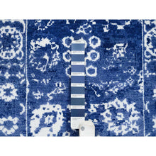 Load image into Gallery viewer, 2&#39;x3&#39; Denim Blue, Tebraz with All Over Motifs Tone on Tone, Wool and Silk Hand Knotted, Mat Oriental Rug FWR389148