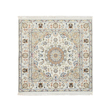 Load image into Gallery viewer, 4&#39;2&quot;x4&#39;2&quot; Ivory, Hand Knotted, Nain with Center Medallion Flower Design, Wool, 250 KPSI, Square Oriental Rug FWR389178