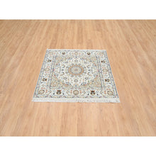 Load image into Gallery viewer, 4&#39;2&quot;x4&#39;2&quot; Ivory, Hand Knotted, Nain with Center Medallion Flower Design, Wool, 250 KPSI, Square Oriental Rug FWR389178