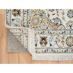 4'2"x4'2" Ivory, Hand Knotted, Nain with Center Medallion Flower Design, Wool, 250 KPSI, Square Oriental Rug FWR389178
