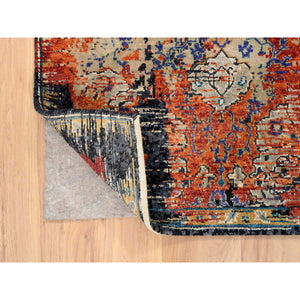 3'2"x5' Rust Red & Black, Ancient Ottoman Erased Design, Ghazni Wool Hand Knotted, Oriental Rug FWR389286