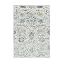Load image into Gallery viewer, 4&#39;2&quot;x6&#39;2&quot; Ivory, Hand Knotted Sickle Leaf Design, Soft Pile Silk With Textured Wool, Oriental Rug FWR389298