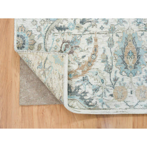 4'2"x6'2" Ivory, Hand Knotted Sickle Leaf Design, Soft Pile Silk With Textured Wool, Oriental Rug FWR389298