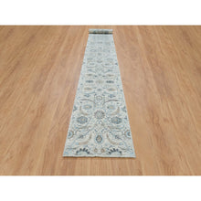 Load image into Gallery viewer, 2&#39;6&quot;x20&#39; Ivory, Sickle Leaf Design Soft Pile, Silk With Textured Wool Hand Knotted, XL Runner Oriental Rug FWR389346