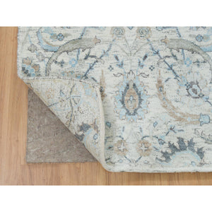 2'6"x20' Ivory, Sickle Leaf Design Soft Pile, Silk With Textured Wool Hand Knotted, XL Runner Oriental Rug FWR389346