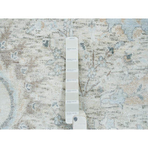 6'1"x6'1" Ivory, Sickle Leaf Design Soft Pile, Silk With Textured Wool Hand Knotted, Round Oriental Rug FWR389406