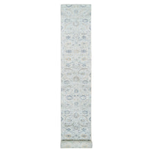 Load image into Gallery viewer, 2&#39;6&quot;x23&#39;10&quot; Ivory, Silk With Textured Wool Hand Knotted, Sickle Leaf Design Soft Pile, XL Runner Oriental Rug FWR389418