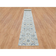 Load image into Gallery viewer, 2&#39;6&quot;x23&#39;10&quot; Ivory, Silk With Textured Wool Hand Knotted, Sickle Leaf Design Soft Pile, XL Runner Oriental Rug FWR389418