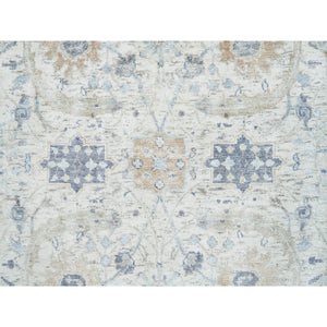 2'6"x23'10" Ivory, Silk With Textured Wool Hand Knotted, Sickle Leaf Design Soft Pile, XL Runner Oriental Rug FWR389418