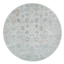 Load image into Gallery viewer, 14&#39;x14&#39; Ivory, Tabriz Vase With Pomegranate Design, Silk With Textured Wool Hand Knotted, Round Oriental Rug FWR389466