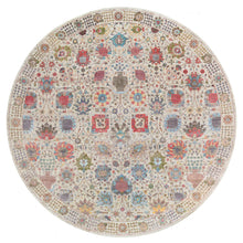 Load image into Gallery viewer, 14&#39;x14&#39; Colorful, Tabriz Vase With Flower Design, Silk With Textured Wool Hand Knotted, Round Oriental Rug FWR389472