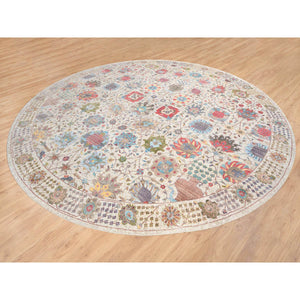 14'x14' Colorful, Tabriz Vase With Flower Design, Silk With Textured Wool Hand Knotted, Round Oriental Rug FWR389472