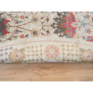 14'x14' Colorful, Tabriz Vase With Flower Design, Silk With Textured Wool Hand Knotted, Round Oriental Rug FWR389472