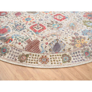 14'x14' Colorful, Tabriz Vase With Flower Design, Silk With Textured Wool Hand Knotted, Round Oriental Rug FWR389472