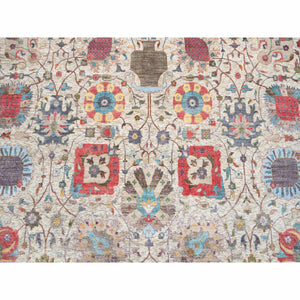 14'x14' Colorful, Tabriz Vase With Flower Design, Silk With Textured Wool Hand Knotted, Round Oriental Rug FWR389472