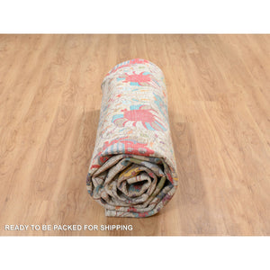 14'x14' Colorful, Tabriz Vase With Flower Design, Silk With Textured Wool Hand Knotted, Round Oriental Rug FWR389472