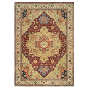10'x14'1" Terracotta Red, Antiqued Fine Heriz Re-Creation, Densely Woven Natural Dyes, Hand Spun Wool Hand Knotted, Oriental Rug FWR389520