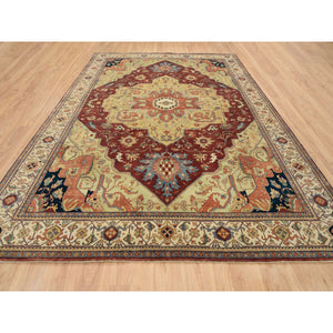 10'x14'1" Terracotta Red, Antiqued Fine Heriz Re-Creation, Densely Woven Natural Dyes, Hand Spun Wool Hand Knotted, Oriental Rug FWR389520