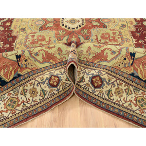 10'x14'1" Terracotta Red, Antiqued Fine Heriz Re-Creation, Densely Woven Natural Dyes, Hand Spun Wool Hand Knotted, Oriental Rug FWR389520