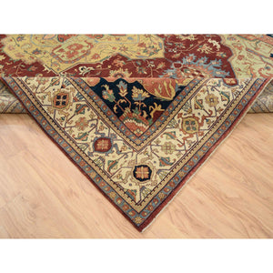 10'x14'1" Terracotta Red, Antiqued Fine Heriz Re-Creation, Densely Woven Natural Dyes, Hand Spun Wool Hand Knotted, Oriental Rug FWR389520