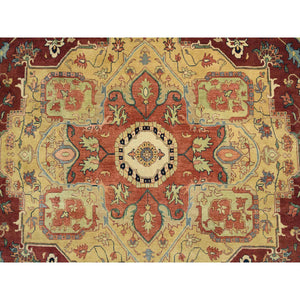 10'x14'1" Terracotta Red, Antiqued Fine Heriz Re-Creation, Densely Woven Natural Dyes, Hand Spun Wool Hand Knotted, Oriental Rug FWR389520