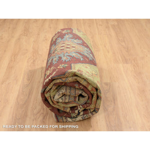 10'x14'1" Terracotta Red, Antiqued Fine Heriz Re-Creation, Densely Woven Natural Dyes, Hand Spun Wool Hand Knotted, Oriental Rug FWR389520
